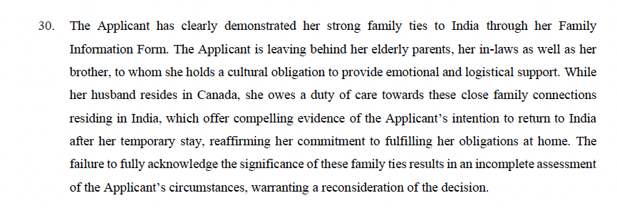Legal analysis detailing elderly parents, in-laws, and family obligations in India as evidence of intent to return